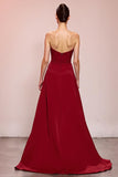 Strapless Red Long Evening Dress with 3D Flower