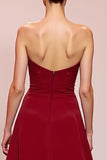 Strapless Red Long Evening Dress with 3D Flower