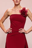 Strapless Red Long Evening Dress with 3D Flower