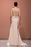 Champagne V-Neck Long Sheath Evening Dress with Sequins