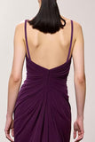 Purple Spaghetti Straps Ruched Evening Dress with Slit
