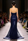 Navy Glitter Strapless Mermaid Evening Dress