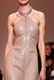 Halter A Line Glitter Champagne Evening Dress