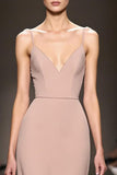 Champagne Spaghetti Straps A Line Evening Dress with Open Back