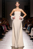 Strapless Ivory A Line Long Evening Dress