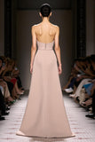 Strapless Backless A Line Champagne Evening Dress with Slit