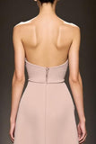 Strapless Backless A Line Champagne Evening Dress with Slit