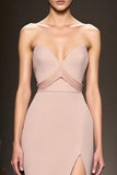 Strapless Backless A Line Champagne Evening Dress with Slit