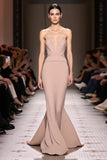 Champagne Strapless Mermaid Evening Dress