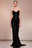 Sparkly Mermaid Black Spaghetti Straps Evening Dress