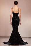 Sparkly Mermaid Black Spaghetti Straps Evening Dress