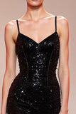 Sparkly Mermaid Black Spaghetti Straps Evening Dress