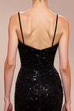 Sparkly Mermaid Black Spaghetti Straps Evening Dress