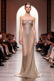 Glitter Champagne Strapless Mermaid Evening Dress