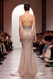 Glitter Champagne Strapless Mermaid Evening Dress