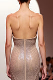 Glitter Champagne Strapless Mermaid Evening Dress