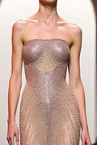 Glitter Champagne Strapless Mermaid Evening Dress
