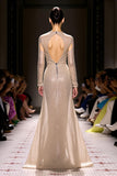 Long Sleeve Cut Out Mermaid Champagne Evening Dress
