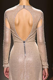 Long Sleeve Cut Out Mermaid Champagne Evening Dress