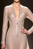 Long Sleeve Cut Out Mermaid Champagne Evening Dress