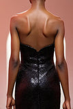 Sparkly Black Strapless Sheath Evening Dress