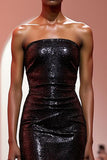 Sparkly Black Strapless Sheath Evening Dress