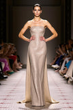 Sparkly Champagne Strapless A Line Long Evening Dress