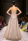Sparkly Champagne Strapless A Line Long Evening Dress
