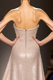 Sparkly Champagne Strapless A Line Long Evening Dress