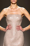 Sparkly Champagne Strapless A Line Long Evening Dress