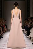 Champagne A Line V-Neck Evening Dress with Slit