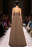 Coffee Strapless A Line Evening Dress with Slit