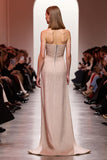 Champagne Strapless Mermaid Evening Dress with Slit