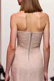 Champagne Strapless Mermaid Evening Dress with Slit