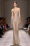 Sheath Champagne Strapless Evening Dress