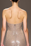 Sheath Champagne Strapless Evening Dress