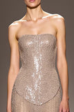 Sheath Champagne Strapless Evening Dress