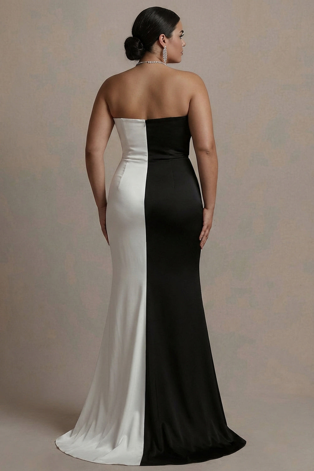 Berylove Women Black and White Formal Dress Strapless Mermaid Plus Size Satin Black Tie Dress with Slit, Black and White / Custom Berylove Women Black and White Formal Dress Strapless Mermaid Plus Size Satin Black Tie Dress with Slit, Black and White / Custom