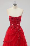 Lavender Strapless Corset Sequin Prom Dress with Slit
