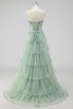 Lavender Strapless Corset Sequin Prom Dress with Slit
