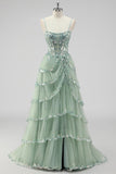 Lavender Strapless Corset Sequin Prom Dress with Slit