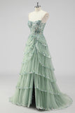 Lavender Strapless Corset Sequin Prom Dress with Slit