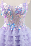 Purple Appliqued Ruffled Corset Homecoming Dress