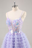 Purple Appliqued Ruffled Corset Homecoming Dress
