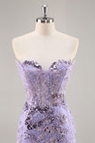 Strapless Purple Tight Homecoming Dress with Sequins