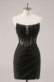 Pink Strapless Corset Tight Homecoming Dress with Appliques