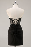 Royal Blue Bodycon Strapless Corset Homecoming Dress with Appliques