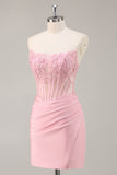 Corset Strapless Black Appliqued Homecoming Dress