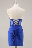 Corset Strapless Black Appliqued Homecoming Dress