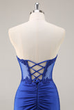 Corset Strapless Black Appliqued Homecoming Dress